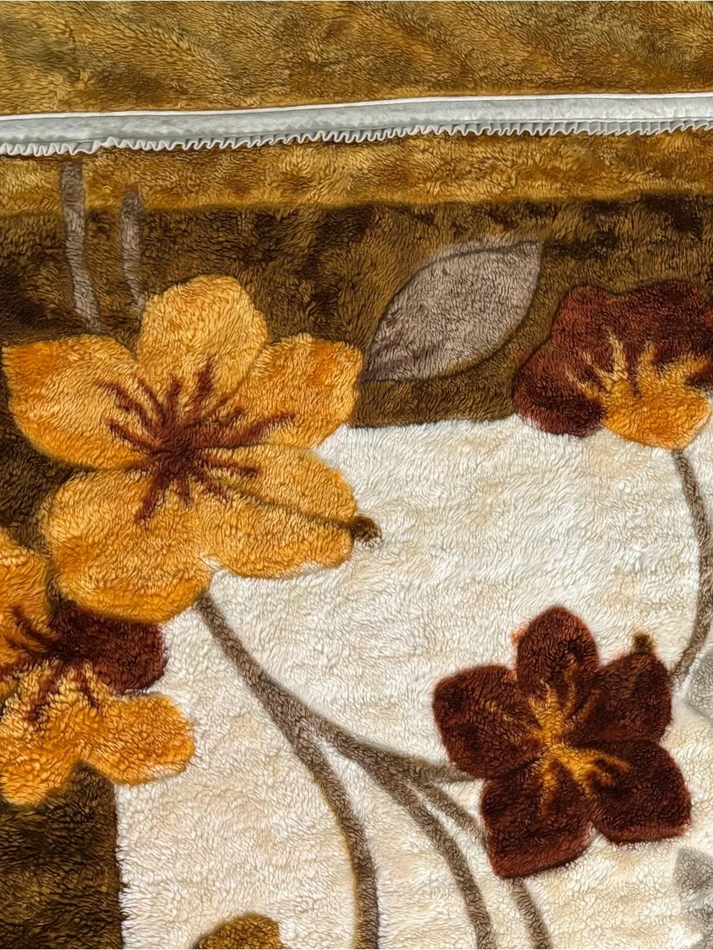 Vintage Floral Hawaiian Korean Mink Acrylic Plush Blanket Reversible 68x86” Full